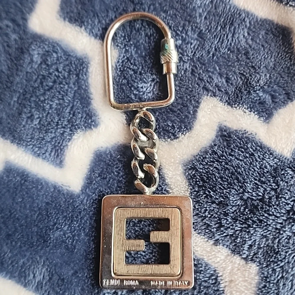 Fendi Monogram Gold Silver Logo Keychain Bag Charm - Picture 3 of 4